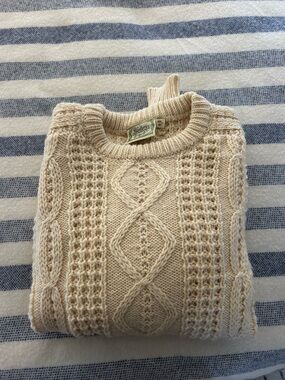 Vintage Gaeltarra Aran Fisherman Pullover Sweater Wool Cable Knit Beige Size 42